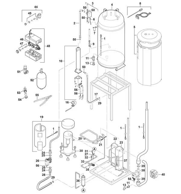 Vue éclatée Bosch Compress 6000 LWM 4,5kW : Circuit frigorifique