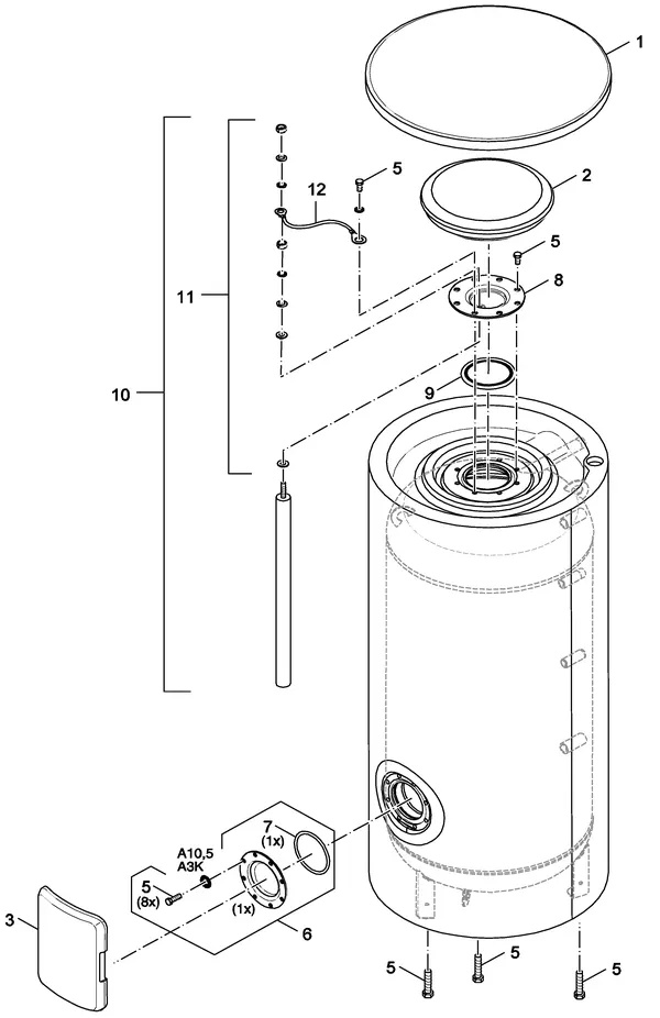 Exploded view Buderus (Bosch) SF300/5: Boiler