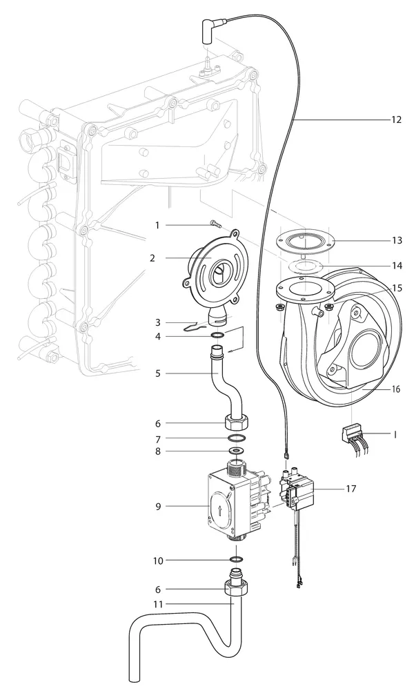 Vue éclatée Intergas Kombi Kompakt HReco 30 HR : Gasstraat ventilateur avec losse venturi