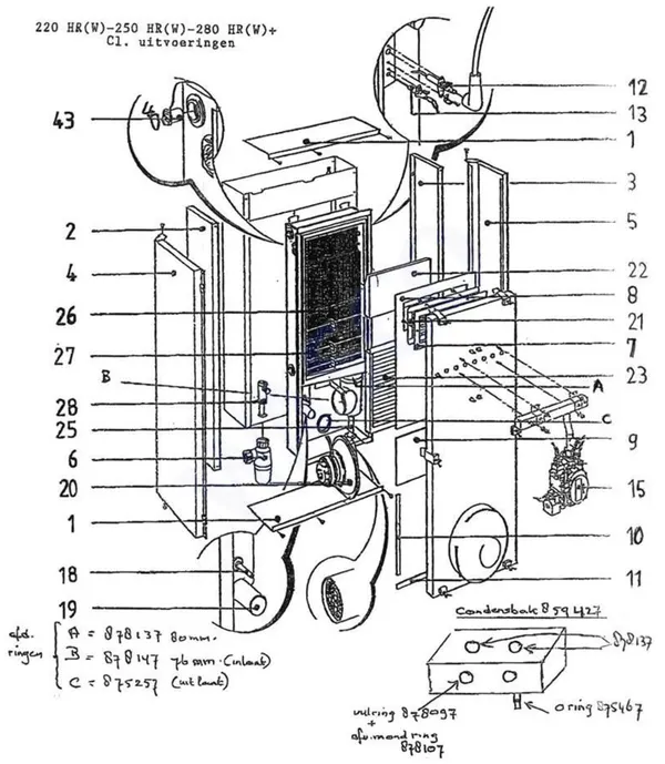 Vue éclatée Intergas Comfortline 250 HR-CL : Brûleur bloc gaz ventilateur