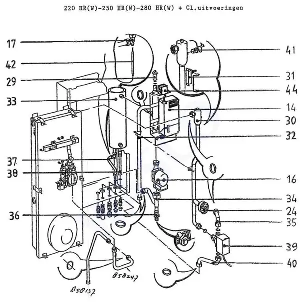 Vue éclatée Intergas Comfortline 250 HR-CL : Conduite automate ballon d'eau chaude pompe