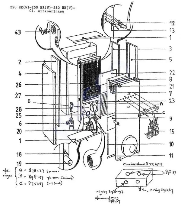 Vue éclatée Intergas Comfortline 250 HRW : Brûleur bloc gaz ventilateur