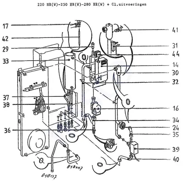 Vue éclatée Intergas Comfortline 250 HRW : Conduite automate ballon d'eau chaude pompe