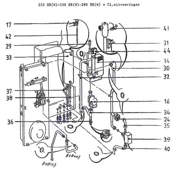 Vue éclatée Intergas Comfortline 250 HRW-CL : Conduite automate ballon d'eau chaude pompe