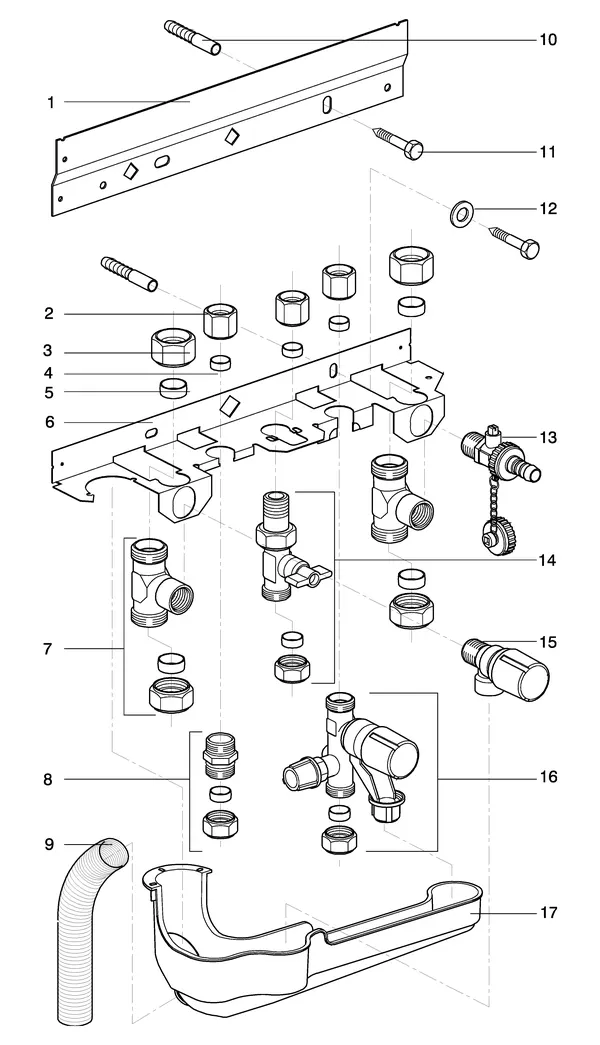 Exploded view Intergas Kombi Kompakt HRE 28/24: Onderaansluitset