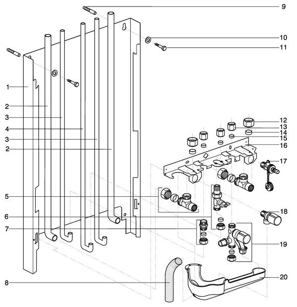 Vue éclatée Intergas Kombi Kompakt HRE 36/30A : Bovenaansluitset