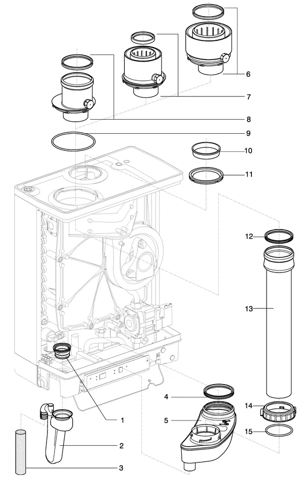 Exploded view Intergas Kompakt Solo HRE 24: Rookgas condensafvoer