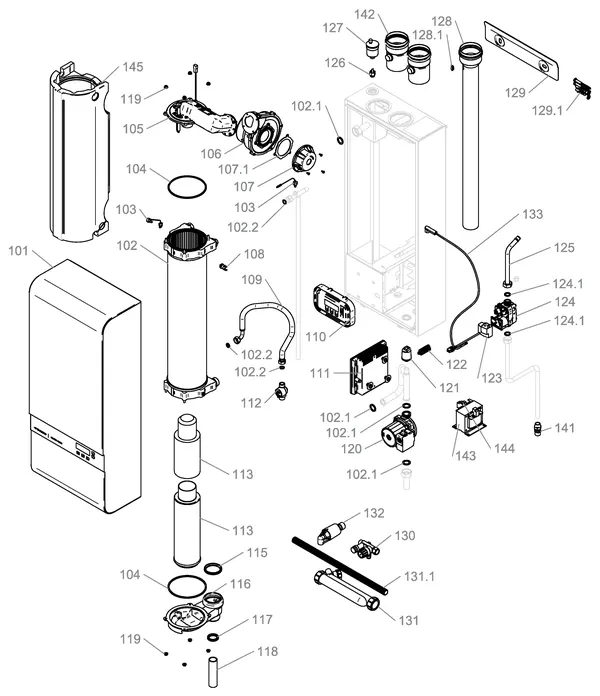 Vue éclatée Itho Daalderop Cube One 24/35 16L (07.36.50.850.4) : Vue d'ensemble