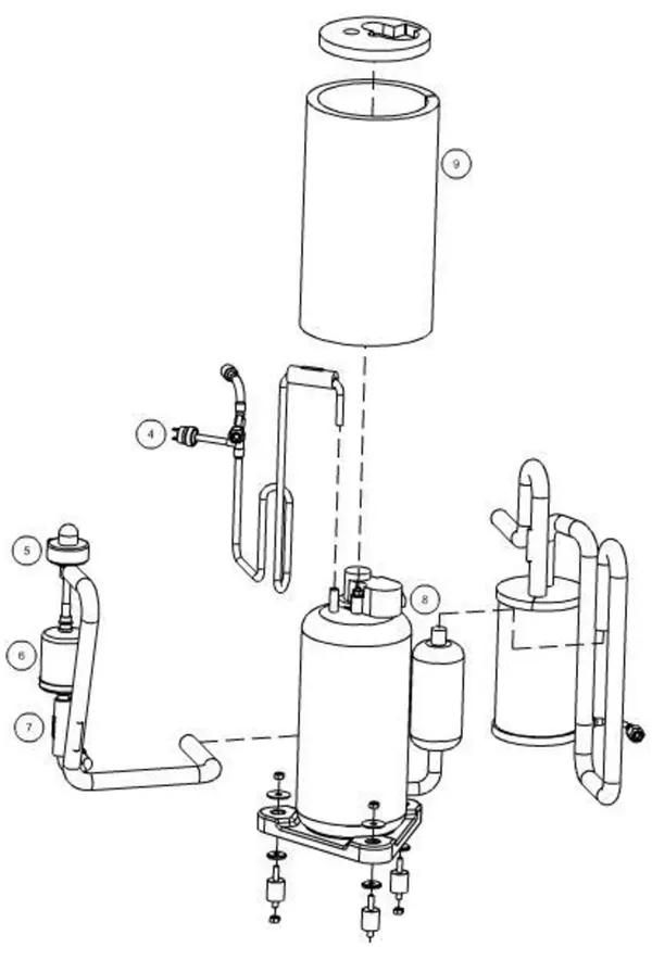 Vue éclatée Itho Daalderop 3e génération WPU 5 (545-0053) : Compresseur