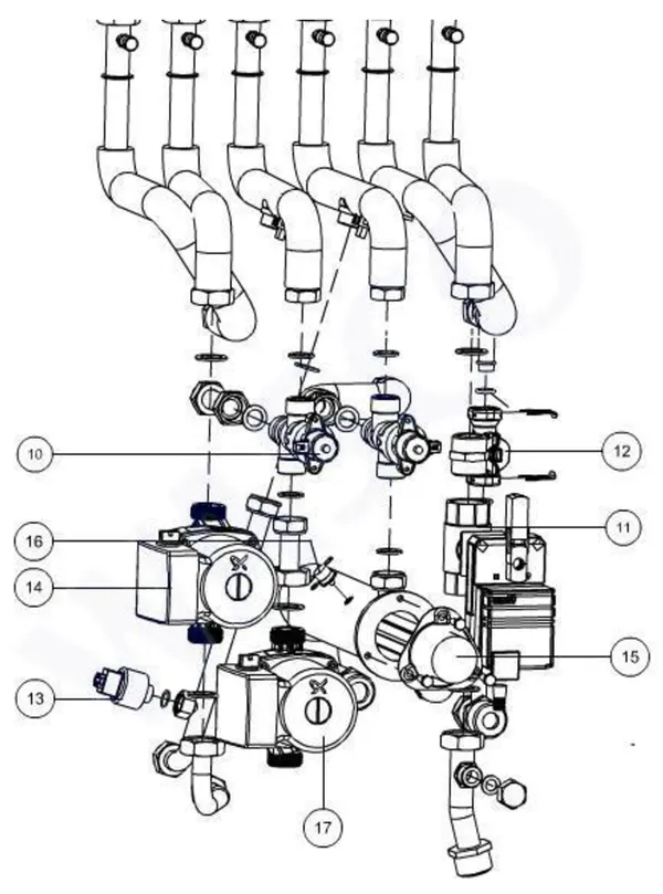 Vue éclatée Itho Daalderop 3e génération WPU 5 (545-0053) : Pompcircuit