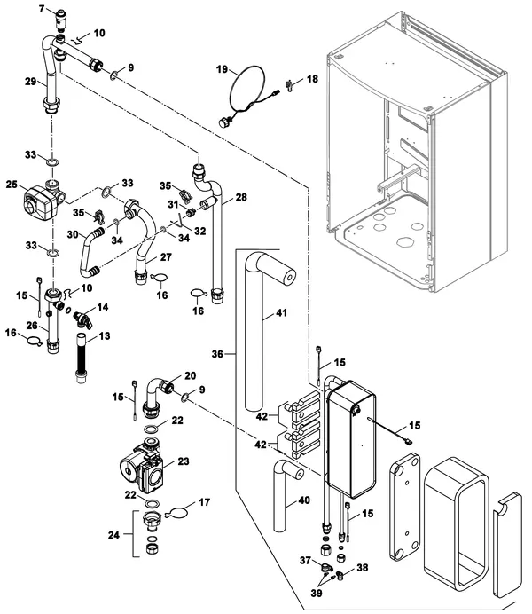 Vue éclatée Nefit (Bosch) IDU Split 8-15 B : Hydrauliekblok