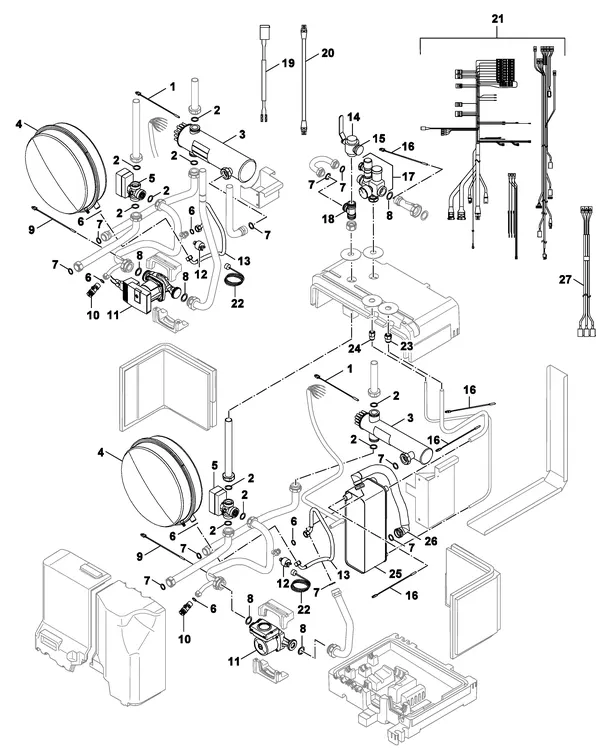 Vue éclatée Nefit (Bosch) IDU Split 8-15 TS : Ketelblok