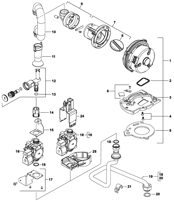 Vue éclatée Nefit (Bosch) BaseLine HRC24 CW3 : Gas ventilateur