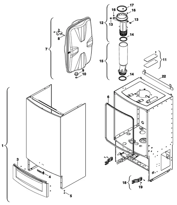 Vue éclatée Nefit (Bosch) BaseLine HRC24 CW3 : Habillage