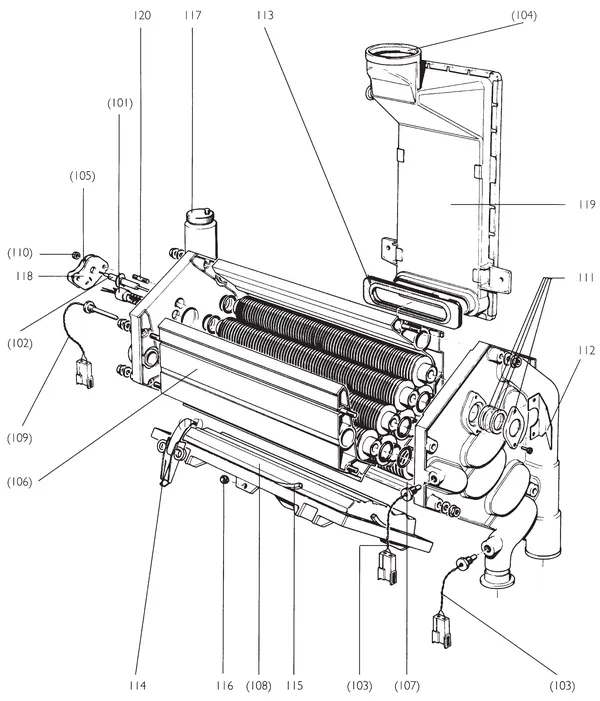 Vue éclatée Nefit (Bosch) EcomLine Economy HRC 23/28V : Échangeur thermique
