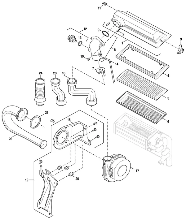 Vue éclatée Nefit (Bosch) EcomLine Excellent HR 30 : Brûleur ventilateur