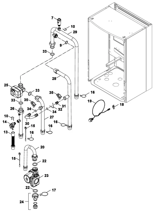 Exploded view Nefit (Bosch) Monoblock IDU 13-17 E: Pomp leidingen