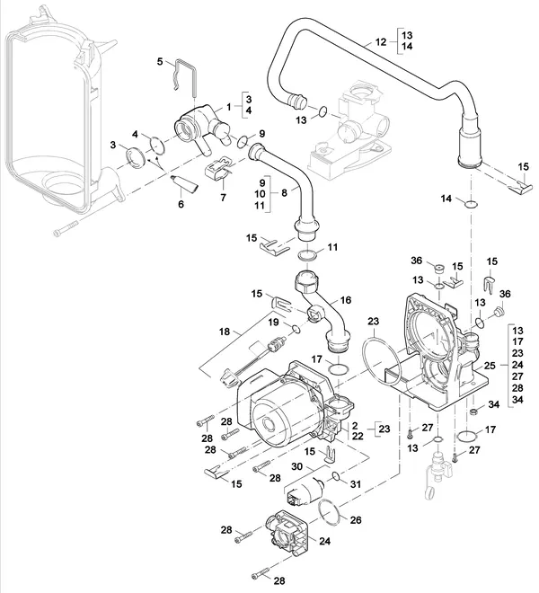 Exploded view Nefit (Bosch) SmartLine Basic HR 24: Retour