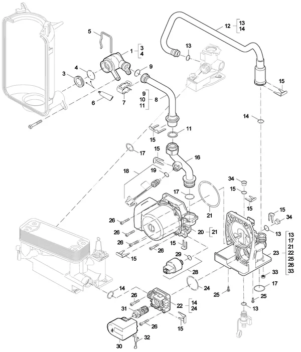 Vue éclatée Nefit (Bosch) SmartLine Basic HRC 24 CW4 : Pomp tuyaux