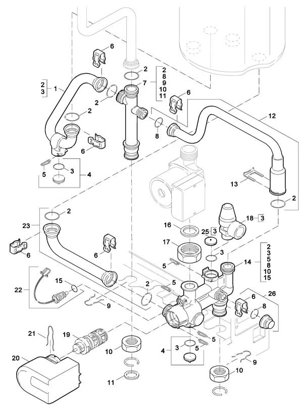 Exploded view Nefit (Bosch) SmartLine HRC 24 CW4: Pomp uitgebreid