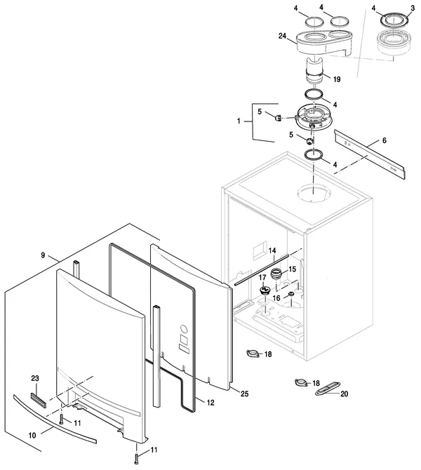 Exploded view Nefit (Bosch) TopLine Aquapower+ HRC 30 CW6: Mantel