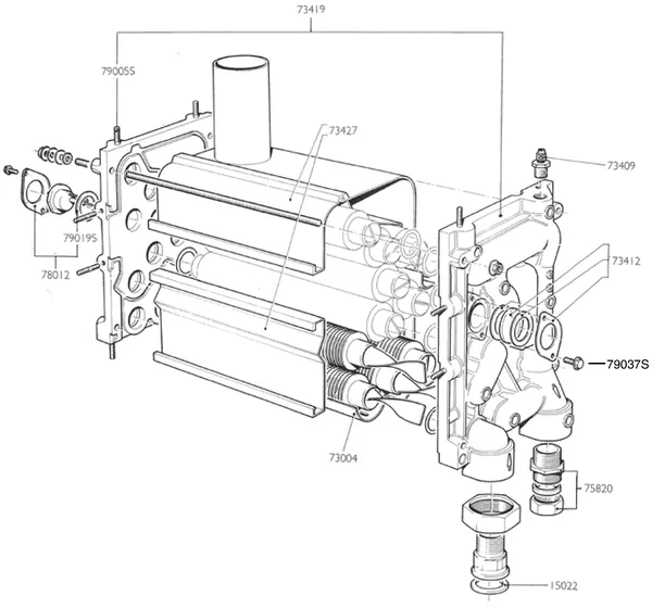 Vue éclatée Nefit (Bosch) Turbo 80 T21 : Échangeur thermique