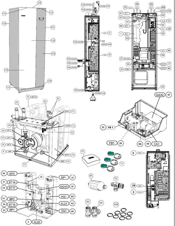 Vue éclatée Nibe F1245-5 CU 3x400V : Vue d'ensemble