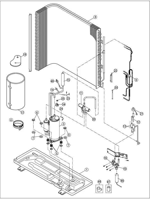 Vue éclatée Panasonic WH-MDC07H3E5 : Circuit frigorifique