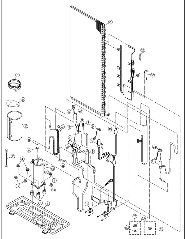 Vue éclatée Panasonic WH-MXC12J9E8 : Circuit frigorifique