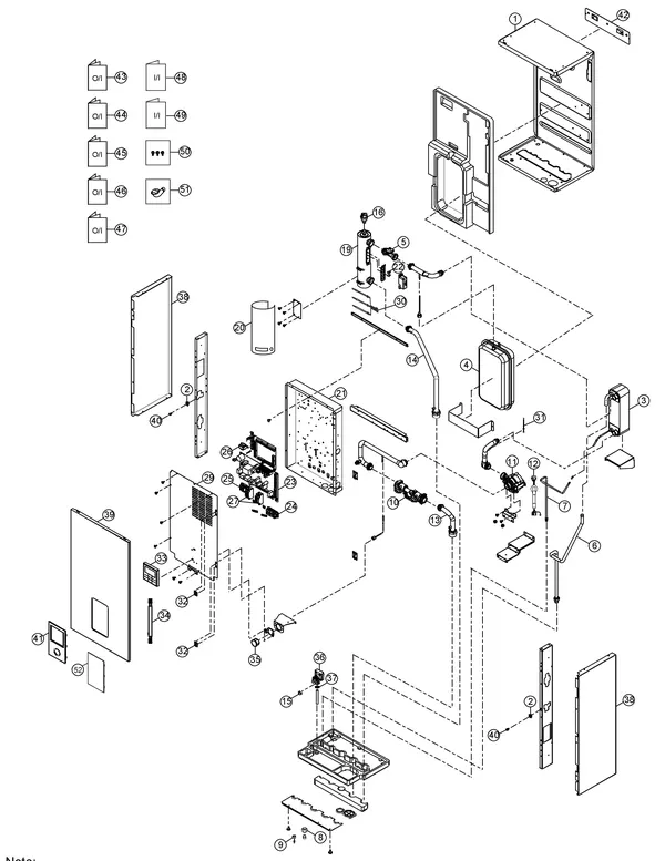 Vue éclatée Panasonic WH-SDC03H3E5-1 : Unité intérieure