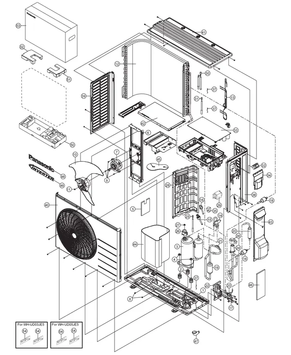 Vue éclatée Panasonic WH-UD05JE5 : Unité extérieure