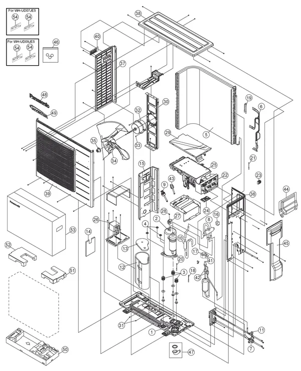 Vue éclatée Panasonic WH-UD07JE5 : Unité extérieure