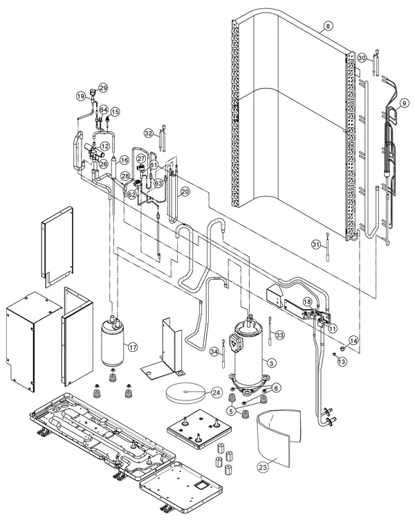 Vue éclatée Panasonic WH-UQ12HE8 : Unité extérieure