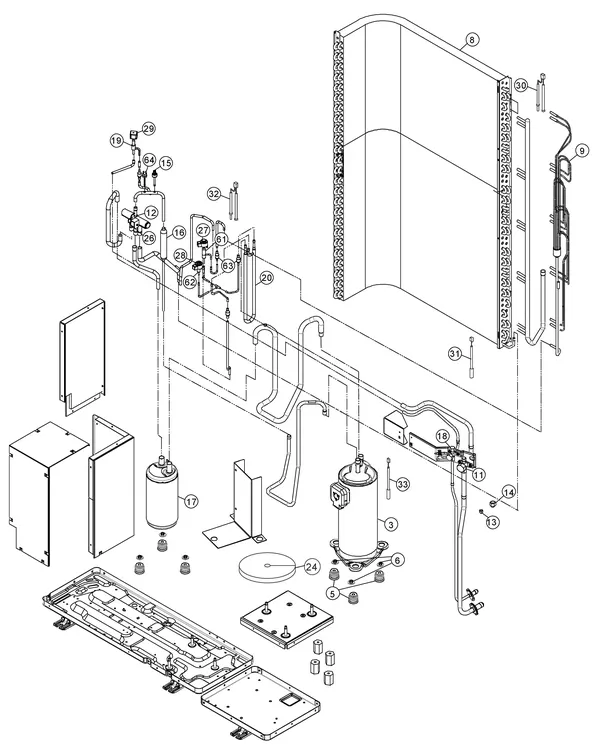 Vue éclatée Panasonic WH-UQ16HE8 : Unité extérieure