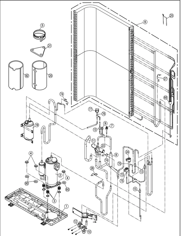 Vue éclatée Panasonic WH-UX16HE8 : Unité extérieure