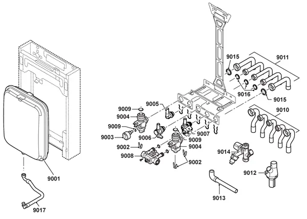 Vue éclatée Remeha Tzerra Plus M 24C Combi CW3 : Montageframe