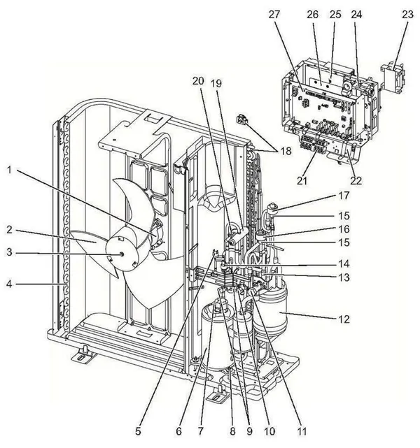 Vue éclatée Remeha Unité extérieure AWHP 8 MR-2 : Électricité
