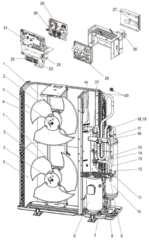 Vue éclatée Remeha Unité extérieure AWHP 22-27 TR-2 : Électricité