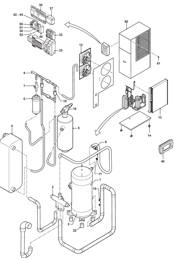 Exploded view Remeha E-HP AW 42 Plus / Cool Plus: Totaaloverzicht