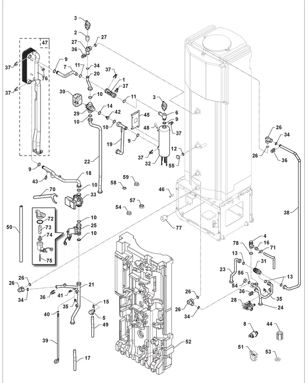 Vue éclatée Remeha Eria Tower Ace S : Hydraulisch circuit