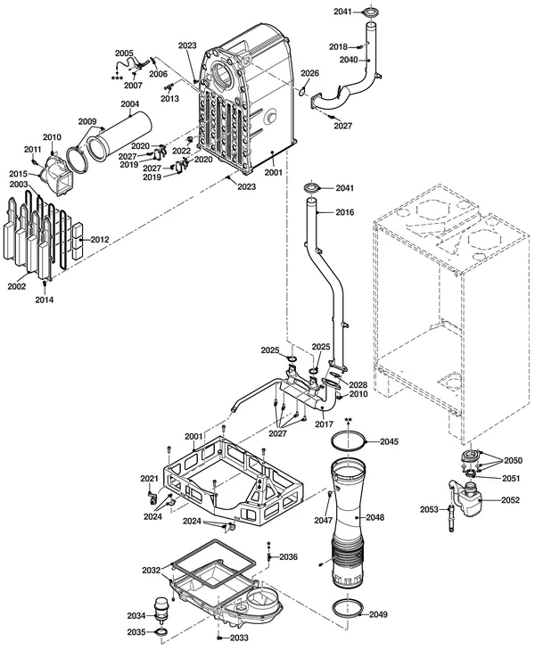 Vue éclatée Remeha Gas 220 Ace 200 : Mécanisme intérieur