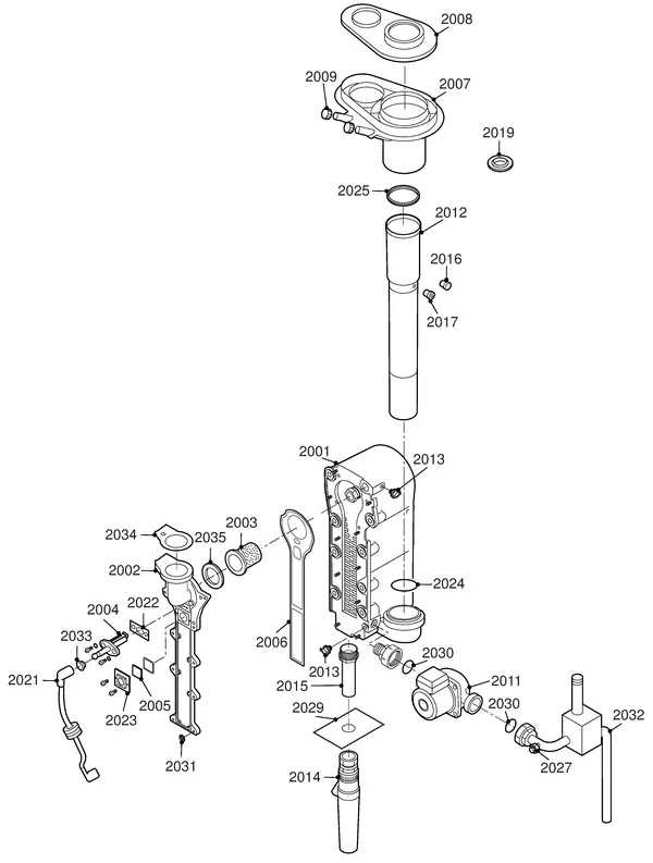 Exploded view Remeha Quinta 30 Combi: Binnenwerk