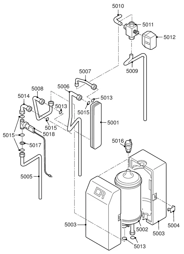 Exploded view Remeha Quinta 30 Combi: Waterzijdig