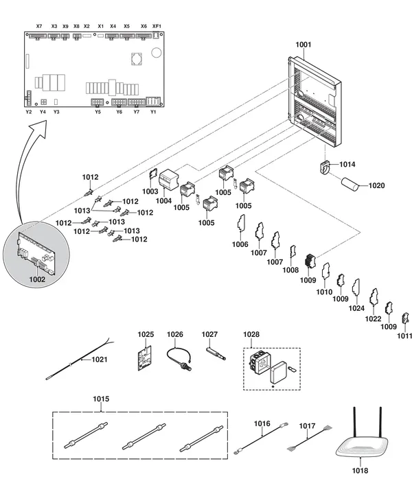 Exploded view Remeha Toros Vision: Elektrisch paneel tvpt tvmpt
