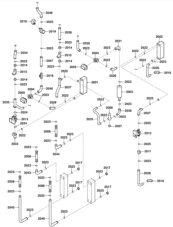 Exploded view Remeha Toros Vision: Hydraulisch circuit txpt