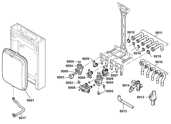 Vue éclatée Remeha Tzerra Plus M 28C Combi CW4 : Montageframe