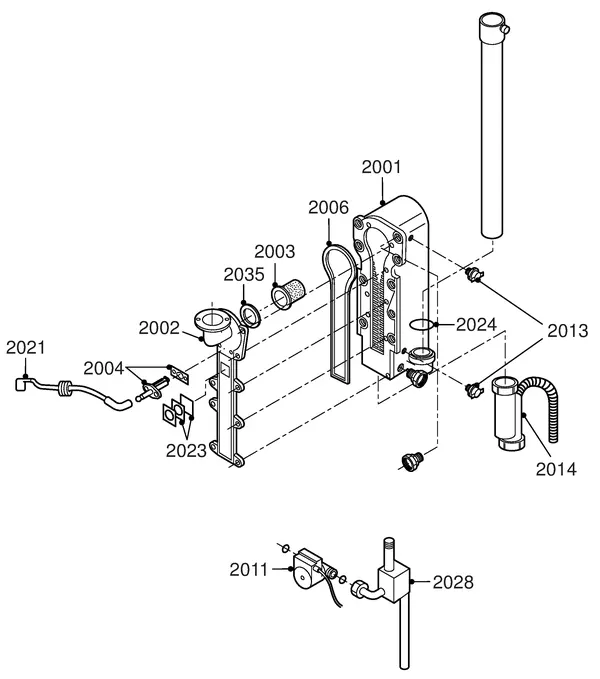 Exploded view Remeha W21 Eco Combi: Binnenwerk