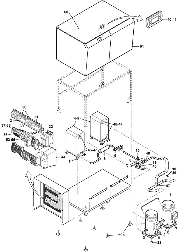 Exploded view Remeha E-HP 139/173 BW & E-HP 191/238 WW: Totaaloverzicht