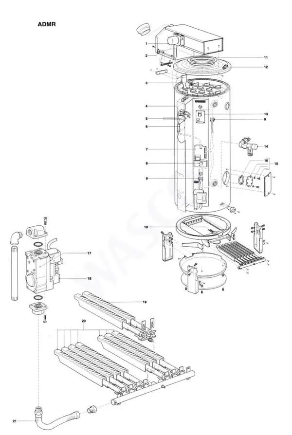 Exploded view A.O. Smith ADMR 60: Totaaloverzicht