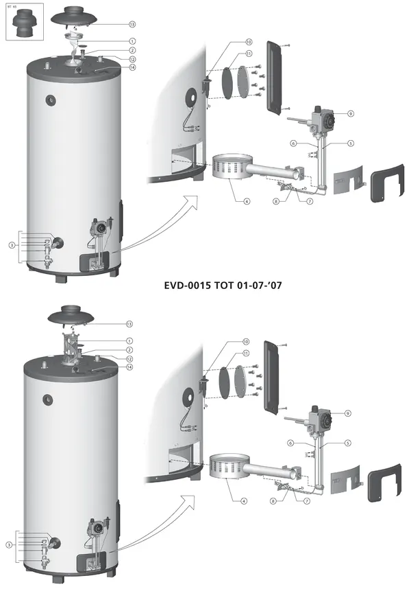 Vue éclatée A.O. Smith BT(T) 85 : Vue d'ensemble